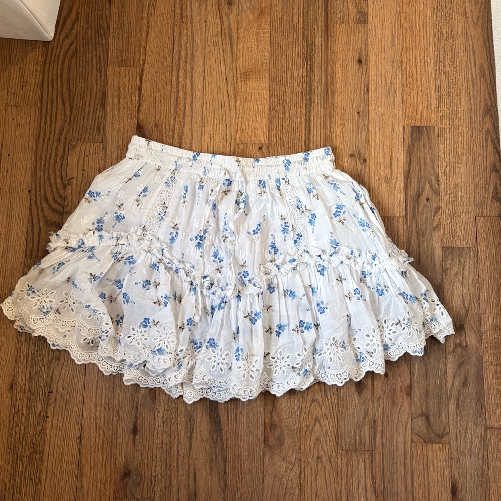 LoveShackFancy blue floral mini skirt